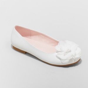 Girls White Flower Dressy Slip-On Ballet Flats New